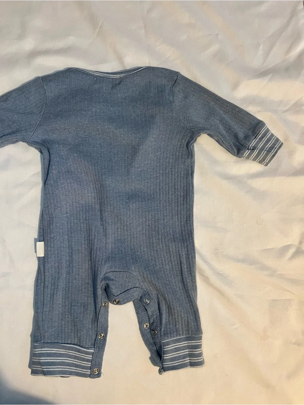 Rabbit + Bear Blue Ribbed One-Piece with Stripe Accent and Matching Hat Size 0-3